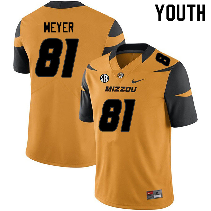 Youth #81 Jack Meyer Missouri Tigers College Football Jerseys Sale-Yellow - Click Image to Close